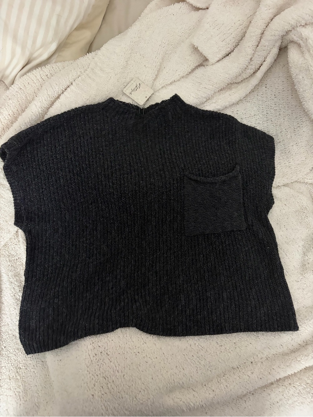Free People Charcoal Boxy Knit Tunic with Pocket